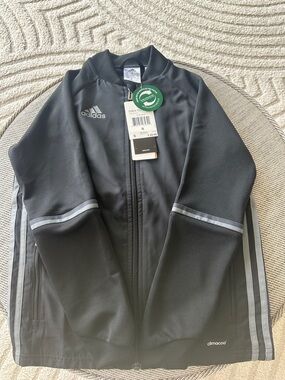 N E W adidas kids Black Performance Climacool Zip Jacket with Gray Stripe